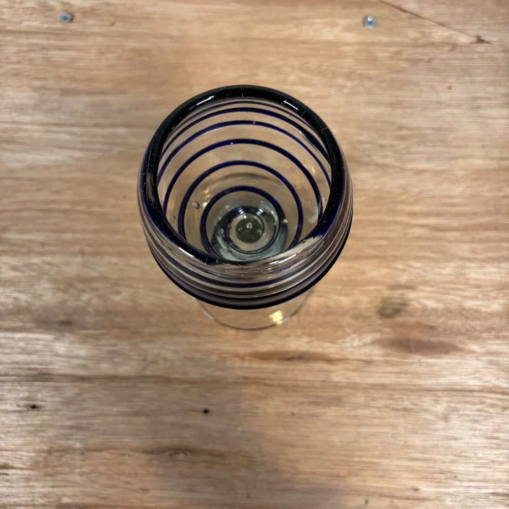 Hand Blown Cobalt Blue Spiral Wrap Cordial Glass Clear Stem Art Glass Barware